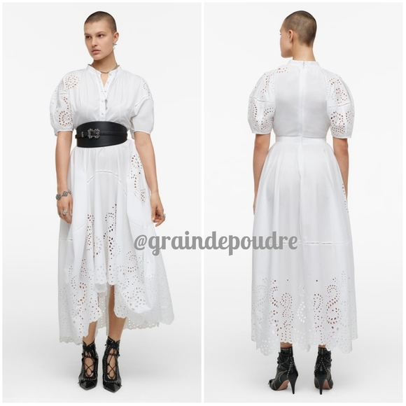 Zara Dresses & Skirts - Rare! Zara Limited Edition Cotton Poplin Embroidered Eyelet Lace Hi Lo Dress L